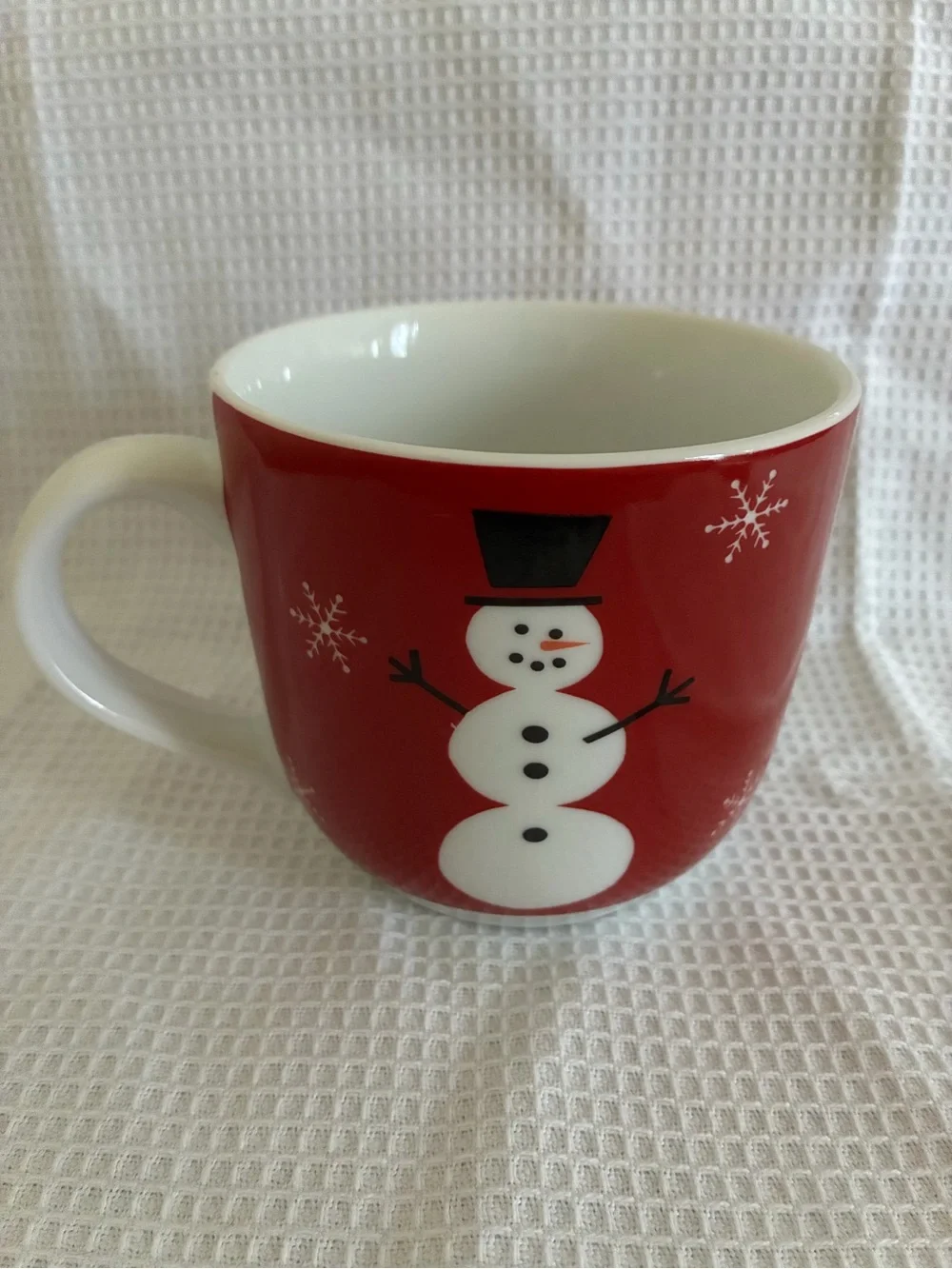 Crate & Barrel Red Christmas Snowman Ceramic Mug